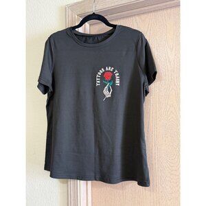 Tattoos Are Trashy” Graphic Tee – Black Statement T-Shirt w/ Rose & Skull | Size